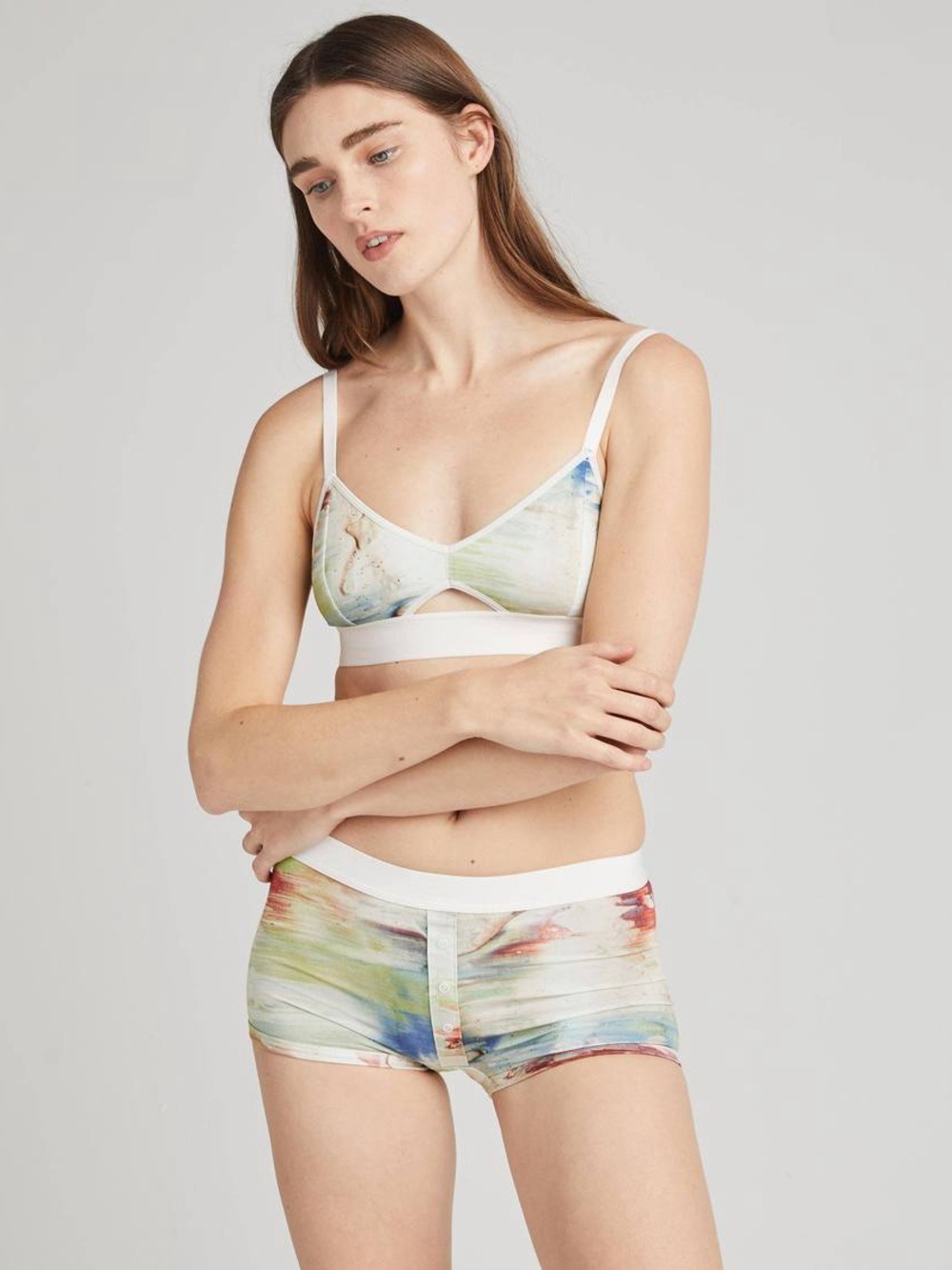 RICHER POORER Boxer Brief Set With Classic Bralette in Abstract Ikat Pattern S